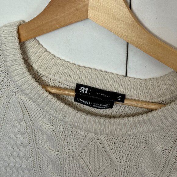 Le 31 (Simons) Twisted-cable heritage sweater, White - Picture 3 of 3